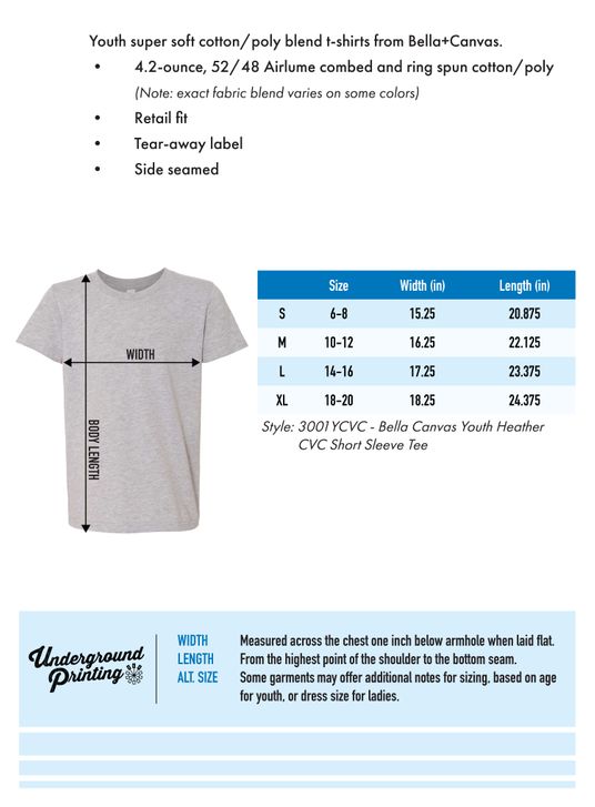 Size Chart For 3001YCVC